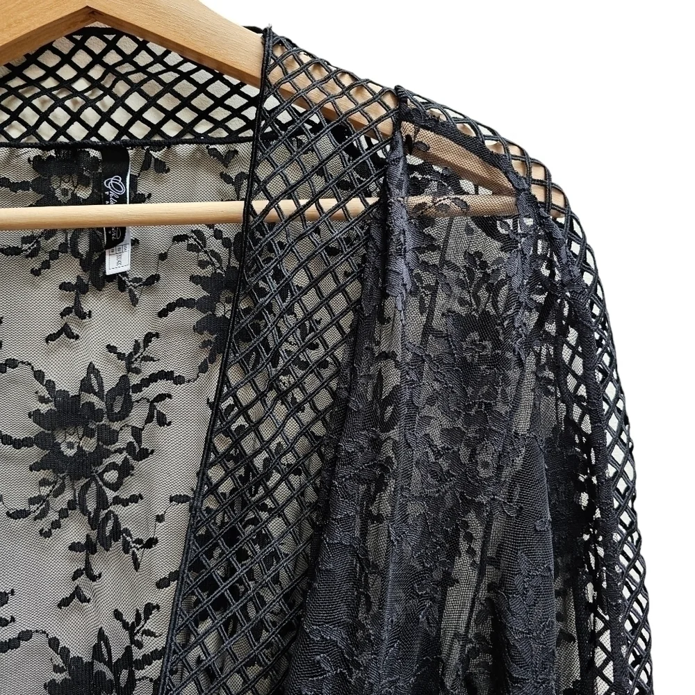Black Sheer Mesh & Lace Boudoir Wrap Robe Ohlala Cheri Paris Size 2XL